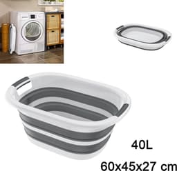 Opvouwbare Wasmand 40L 60x45x27 cm - Inklapbare Wasmand met Handgrepen - Kunststof Wasgoedmand - Opbergmand voor Badkamer, Camping en Huishouden - Grijs met Wit — thumbnail 1