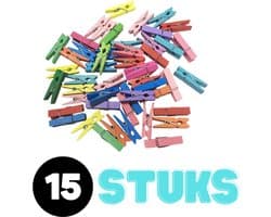 Mini Wasknijpers Set - 15 stuks - Houten Knijpers - Kleine Wasknijpertjes - Ophangen kaartjes/foto´s - Decoratie - Accesoire