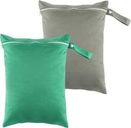 2 Stuks Waterdichte Waszakken voor Reizen, Grote Nat Bag voor Vuil Wasgoed en Badkleding, 30 x 40 cm (Grijs/Groen) — thumbnail 1