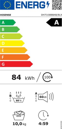 Hisense DH7I108BBAB/BLX Warmtepompdroger – 10 kg – Energielabel A – Stoom — thumbnail 2