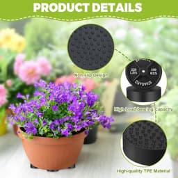 12-delig pakket onzichtbare bloempotvoetjes, voetjes voor bloembakken, zwart antislip rubberen voetjes, voor alle binnen- en buitenbloempotten — thumbnail 2