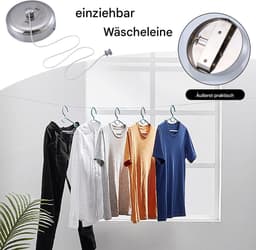 Uittrekbare Waslijn - Drooglijn Koord - Kleding Drogen - Roestvrij Staal - 1.0 meter - Zilver — thumbnail 5