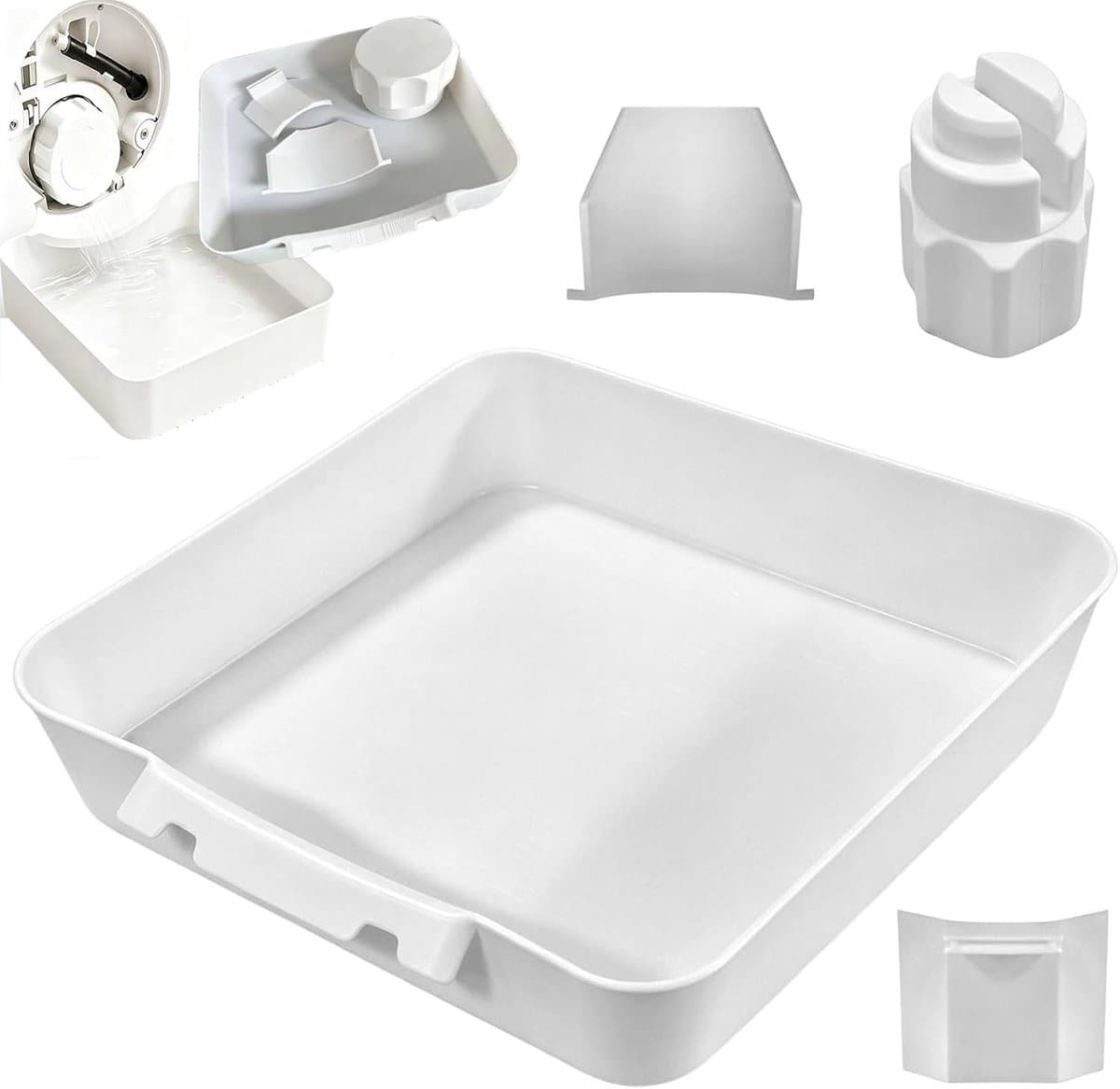 4 stuks - Afvoerbak voor wasmachine - 18 cm - 3D-geprinte waterdichte bak - Lekbak wasmachine - Wateropvang - Afvoer - Wasmachine Wateropvangbak - Opvangbak tegen lekkage - universele opvangbak voor filterreiniging — afbeelding 1