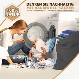 SnelShoppen - 2 Stuks Waszakken 50 x 75 cm van 100% Katoen - Extra Grote, Duurzame Waszakken met Treksluiting in Grijs - Ideaal voor Wasverzameling en — thumbnail 4