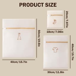 Solidchoice - Set van 3 wasnetten voor wasmachine, dikke waszak met geel borduurwerk, fijn net, anti-vervorming, ritssluiting, bescherming voor delicate kleding, 3 maten — thumbnail 5