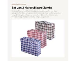 Solidchoice- Waszakken Jumbo - 3 Stuks - Sterk en Duurzaam - Opbergtas voor Kleding - Met Rits - Ideaal voor Verhuizen - Afmetingen 79x20x58,5 cm - Opbergzakken