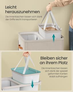 Songmics wasmand, 170 liter, 2 compartimenten, met deksel en handvatten — thumbnail 4