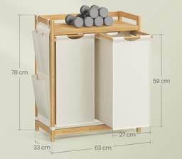 Hoppa! Wasmand - Crème Wit - Bamboe, Oxford-Doek - 63 x 33 x 78 cm (B x D x H) — thumbnail 2