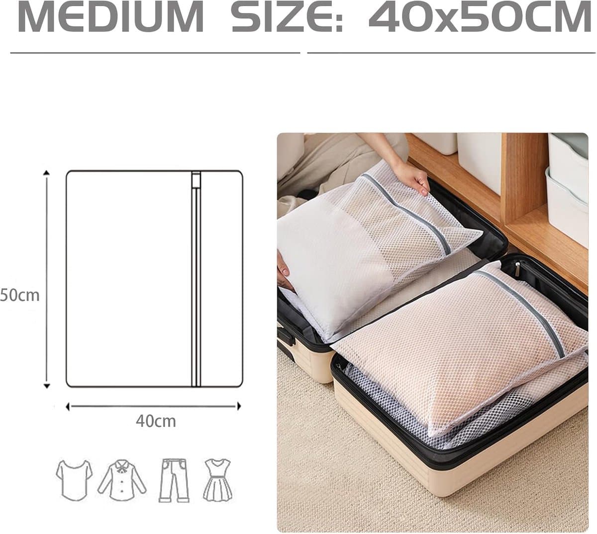 SnelShoppen - Set van 2 Wasnetten voor Wasmachine, Duurzame Waszakken met Rits, Reiswasnet voor Delicate Kleding, 40 x 50 cm — afbeelding 1