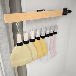 Uitschuifbare kledinghanger - Wandhanger - Met 8 antislipclips - Soepel uitschuifbare kledingkastorganizer - Handig en praktisch - Eenvoudig te installeren - Antislip - Universeel - Geschikt voor sokken, hoeden en broeken - Hout - 1 stuk — thumbnail 2