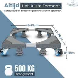 VanDijck Wasmachine Verhoger - 4 Wielen en 8 Poten - 42-75 cm - 500 kg — thumbnail 4