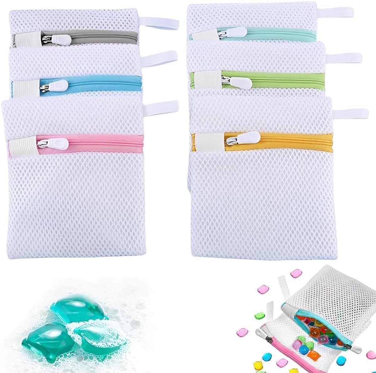 Set van 6 Mini Waszakken met Honingraatstructuur, Mesh Wasnet voor Fijne Was, Ideaal voor Ondergoed en Sokken (13 x 12 cm) — afbeelding 1