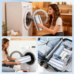 Schoenwaszak - Sneaker waszak - 2 stuks - Waszak voor schoenen - Herbruikbaar - Wasnet Voor Schoenen - Wasmachine&Droger - Schoenen Waszak - Voor Sneakers en Tennisschoenen - Netje Anti-Vervorming - Blauw/Wit — thumbnail 2