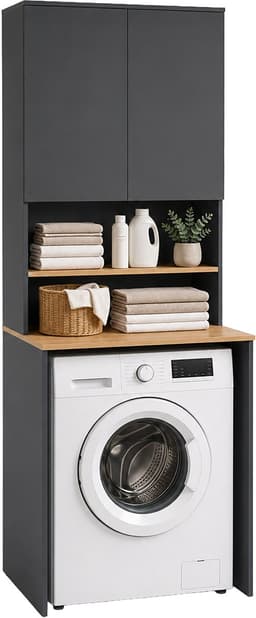 wasmachinekast - 68x188,5x60 cm - antraciet/naturel — thumbnail 1