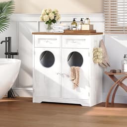 CINK & Co Wasmandkast - 2 uitneembare waszakken - 2 lades en 4 haken - Wit en walnoot - 2 x 37 liter — thumbnail 4