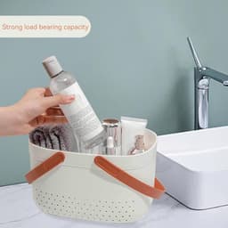 SnelShoppen - Draagbare Douchemand Met Ventilatiegaten, Kunststof Opbergmand Voor Badkamer, Grote Capaciteit, Handgrepen, Wit, Ideaal Voor Camping En — thumbnail 2