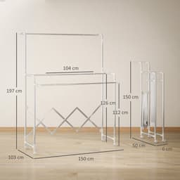 STILVORA Droogtoren – 150 x 103 x 197 cm – Verstelbaar En Inklapbaar – Roestvrij Staal – Zilver – Met Wielen Voor Binnen En Buiten — thumbnail 3