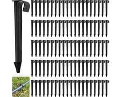 Set van 100 Grondankers voor Tuinslangen, Zwarte Plastic Haringen voor Drip Irrigatie, Geschikt voor Slangen met een Diameter van 16 mm, Lengte 11,2 cm