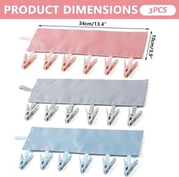 3 Stuks - Wasknijpers - Waslijndraad - Waslijn met 6 Knijpers - Ruimtebesparende Kledinghanger met 6 Clips – 34cm - Roze + Grijs + Blauw - Reis Waslijn voor Sokken, Ondergoed en Kleine Kleding – Binnen & Buiten — thumbnail 2