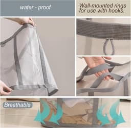 Wasmand - Opvouwbare wasmand - Grote wasmand -Wasmand met handvat - Grote Mesh Wasmand voor Kleding - Speelgoed en Opberging - Ademend Wasgoedmand voor Badkamer - Slaapkamer en Reis - Ruimtebesparend Design — thumbnail 4