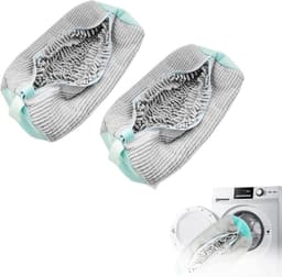 Waszakken voor schoenen, waszak, schoenen, wasmachine, herbruikbaar, net, wasmachine, schoenen, beschermt schoenen, schoenenreiniger, tas voor alle soorten schoenen (2 stuks, grijs) — thumbnail 1