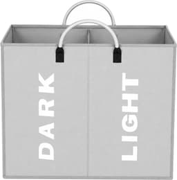 opvouwbaar, 2 vakken, 60 l, opbergtas met handvat, wasmand van Oxford, 600D, waterdicht, kleding voor slaapkamer, hotel, slaapzaal, 53 x 23 x 53 cm, grijs — thumbnail 1
