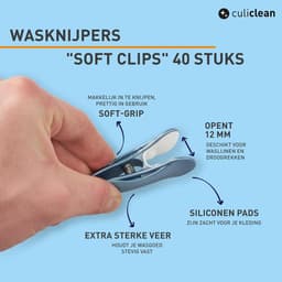 Wasknijpers Soft Clip, Voor Fijne Was, 40x, klassiek blauw-wit | Made in France, zachte veer, geen drukplekken op wol en delicate stoffen, UV- en weerbestendig, binnen en buiten — thumbnail 5