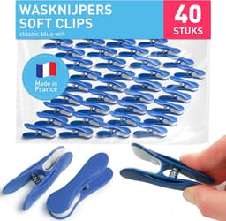 Wasknijpers Soft Clip, Voor Fijne Was, 40x, klassiek blauw-wit | Made in France, zachte veer, geen drukplekken op wol en delicate stoffen, UV- en weerbestendig, binnen en buiten — thumbnail 1
