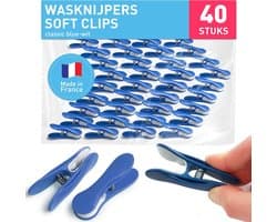 Wasknijpers Soft Clip, Voor Fijne Was, 40x, klassiek blauw-wit | Made in France, zachte veer, geen drukplekken op wol en delicate stoffen, UV- en weerbestendig, binnen en buiten