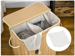 HHHK - Wasmand - Wasmand met Deksel - 90 Liter - Wassorteerder - Waszak - 35x54x59,5cm - Bamboe - Uitneembare Waszak - Met Deksel — thumbnail 4