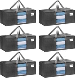 Extra grote verhuiszakken van 87 liter met sterke handgrepen en ritssluitingen, opvouwbare opbergtas, kledingopslag, waszakken voor verhuizen, reizen, kamperen (grijs venster, 6 stuks) — thumbnail 1