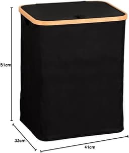 Wasmand, Materiaal: Bamboe, Polyester, Afmetingen: 41 x 33 x 51 cm, Kleur: Zwart, Bruin, 19594 — thumbnail 3