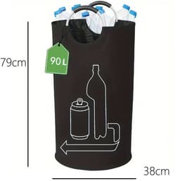 Wasmand - Opbergzakken van Oxford-stof - Vuilniszak - Verzamelbak voor lege flessen - Opvouwbare Opbergcontainer,Aluminium Handvat , Grote Capaciteit - Oxford Stof - 79×38 CM - Geschikt voor keuken, garage, tuin, camping en opslagruimtes - Zwart — thumbnail 5