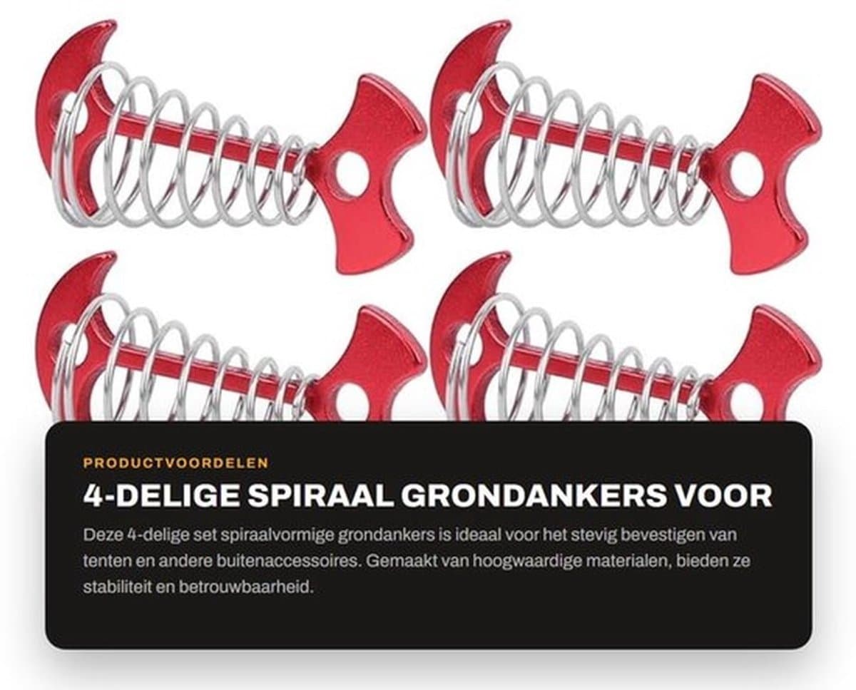 Grondankers 4-delig - Spiraalvormig - Multifunctionele Tentaccessoires - Geschikt voor Houten Platforms - Aluminiumlegering/Roestvrij Staal - 7.7x3.6cm - Tentpalen — afbeelding 1