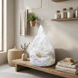 Grote Waszak - Wasmand Netstof - Kleding Opbergen - Robuust Netweefsel - 30x40cm - Wit — thumbnail 5