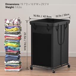 Grote Wasmand 150L op Wielen - Metalen Frame - Uitneembare Voering - Waterdicht - Voor Slaapkamer & Wasruimte — thumbnail 3