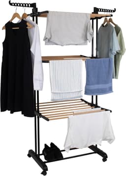 Kleding Airer Kleding Droogrek Extra Grote 4 Tier Kleding Paard Droogtoren Inklapbaar Rvs Kledingstuk Wasserij Kleding Droger Rekken Hout Effect — thumbnail 1