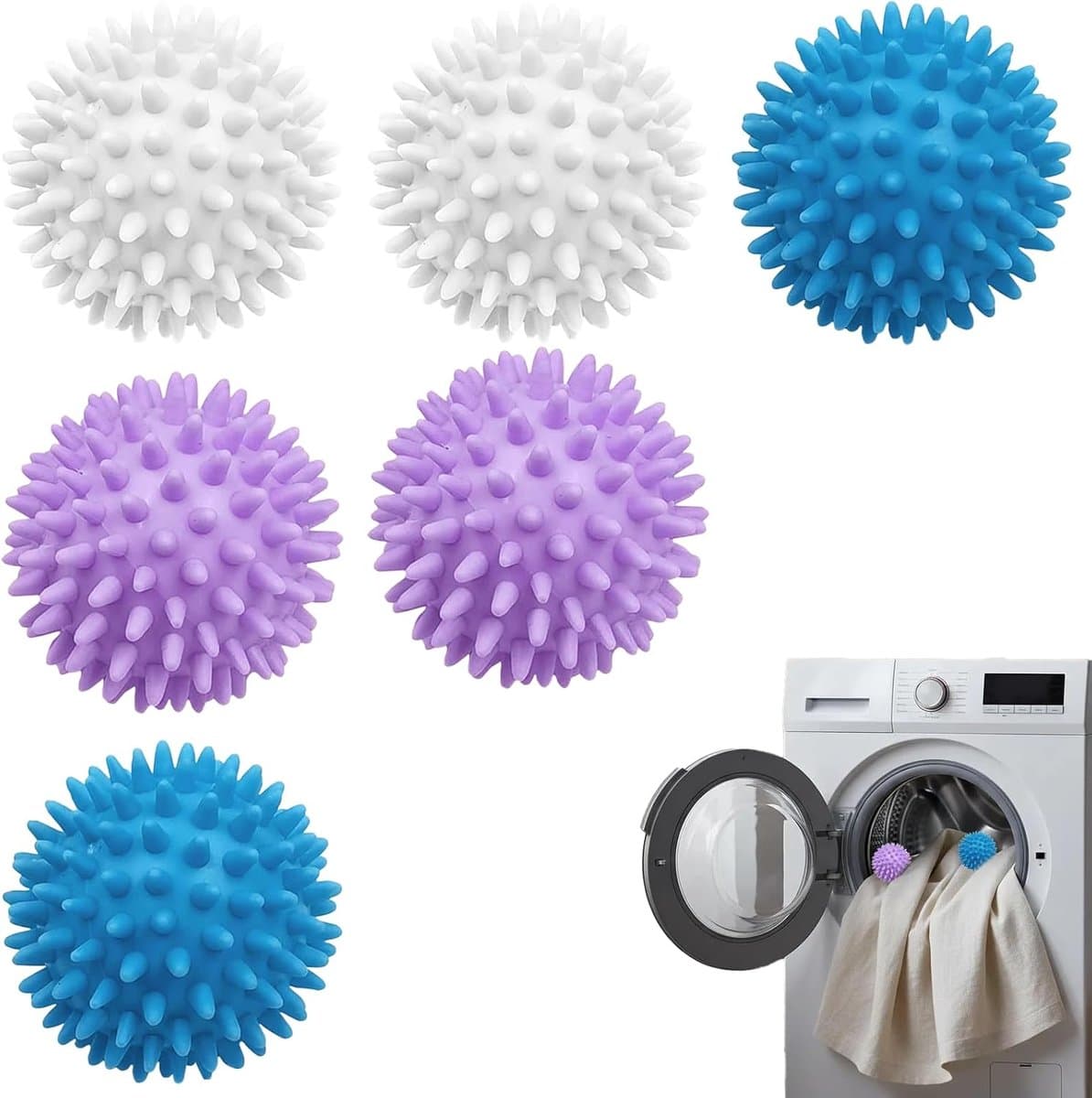 6 stuks wasballen voor wasmachine, drogerballen, wasballen voor donsjacks, herbruikbare drogerbal, wasdrogerbal voor thuisreiniging — afbeelding 1