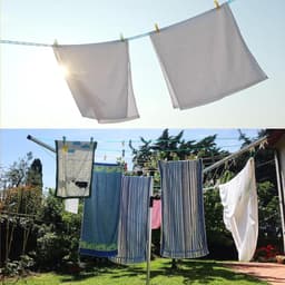Winddichte sleutelband, 10 m, 33 voet, antislip kunststof koord, draagbaar wasrek voor op reis, voor camping, wasgoed, buiten, binnenplaats, grijs — thumbnail 3