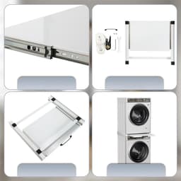 Tussenframe Wasmachine Droger - Universeel Stapelframe - Draagvermogen tot 150 kg - Uittrekbaar Werkblad 38 × 50 cm - 6 m Bevestigingsband - Inclusief Antislipmatten - Voor Wasruimte en Stapelen tot 60 × 60 cm — thumbnail 4