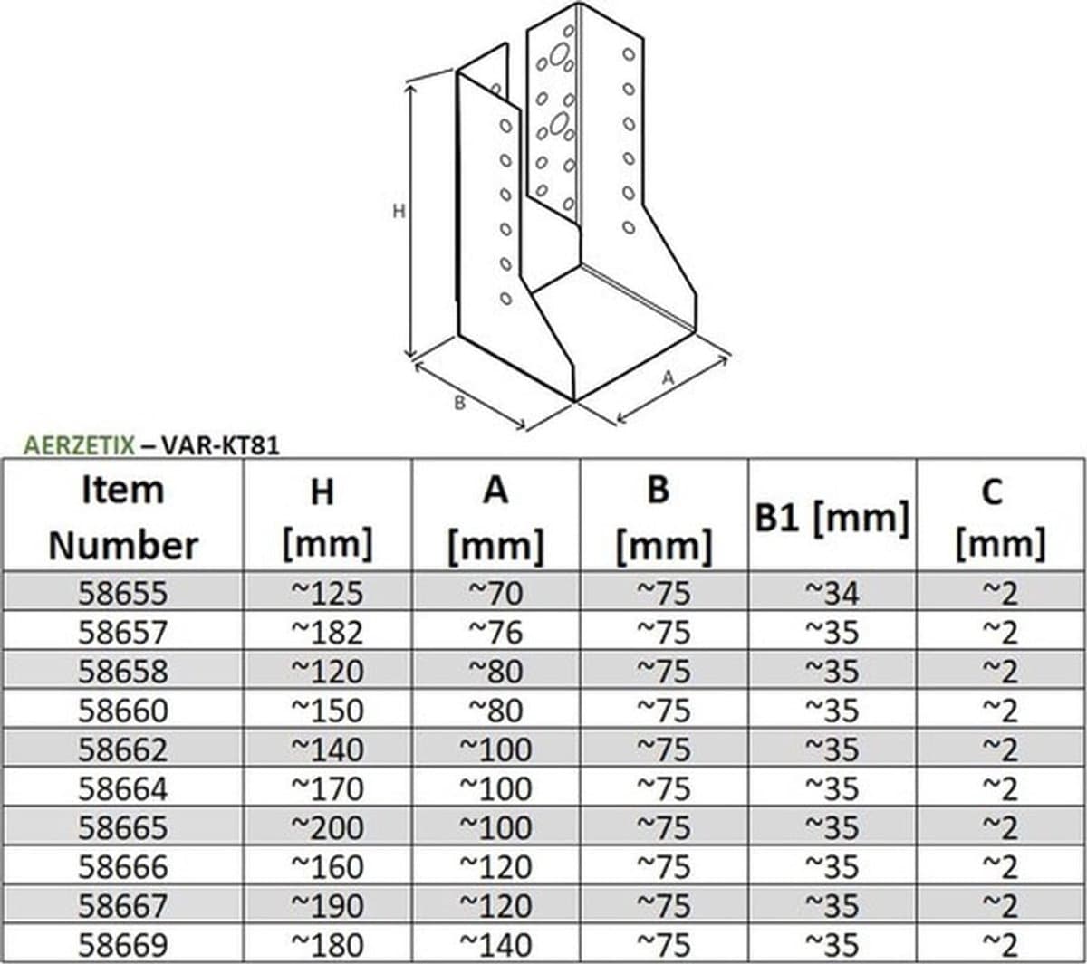 Set van 2 balkenschoenen 100x200mm - Draagschoen met 52 gaten - Verzinkt staal Z275 — afbeelding 1