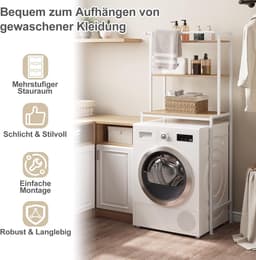 Wasmachinerek Badkamer - Toiletkast Opbergrek - Ruimte Besparen - Met Handdoekhouder - 67 x 162 x 40 cm - Wit — thumbnail 5