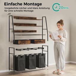 CINK & Co® Wassorteerder met 3 vakken - Wasmand met verstelbare planken en lades - 150 liter - Bruin en zwart - 106x33x160 cm — thumbnail 4