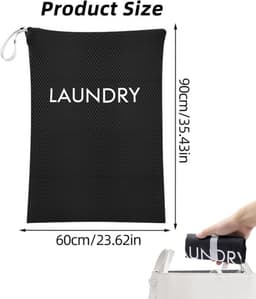 Waterdichte Vouwbare Waszak - 60 x 90 cm - Grote Capaciteit - 120 liter - Voor Thuis, Reizen en Vakantie - Zwart — thumbnail 2