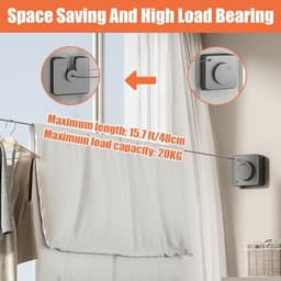 Intrekbare Waslijn - Wand Waslijn - Kleding Drogen - Niet Doorhangend - 4.8 m - Grijs — thumbnail 3