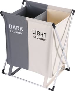 Wassorteerder - 60 L - Wasmand 2 Vakken - Opvouwbare Wasmanden - Wassorteerder 2 vaks - Aluminium Frame - Grijs - Wit — thumbnail 1