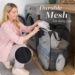 Opvouwbare Wasmand - 60 x 30cm - Wasmanden - Gaas - Ademend - Duurzaam - Wassorteerder - Wasbox - Organizer Kleding - Laundry Basket - Vuile Klerenmand - Opbergmand - Wasmand Opvouwbaar - Zwart - Draagbaar - Ruimtebesparende Wasemmer — thumbnail 2