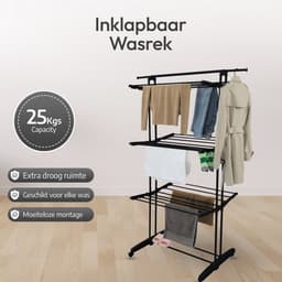 Meisterhome® - 24 Meter - wasrek – Inklapbare wielen – makkelijk opbergen - Droogtoren op wielen - 3 etages - draaibaar droogrek - uitklapbaar – Mat zwart - Tot 25 kg wasgoed — thumbnail 3