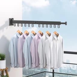 Inschuifbaar wanddroogrek voor kleding met haken - ruimtebesparend en opvouwbaar 85 cm/115 cm — thumbnail 3