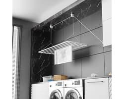 Kledinghanger Plafond 100x50cm, 8m Droogoppervlak, Mini Opvouwbare Kleding Droger, Metaal met PVC-Vrije Coating, Witte Hangende Droger